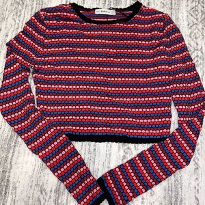 Zara Red and Blue Striped Long Sleeve Top